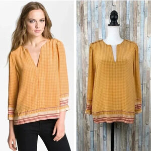 Joie Orange Ditsy Floral 100% Silk V-Neck Amy Scarf Print Top Blouse Size M